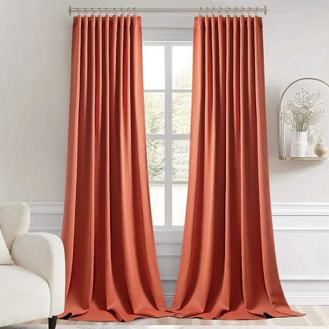 MIULEE Back Tab Burnt Orange Blackout Curtains 120 Inch Long 2 Panels Set