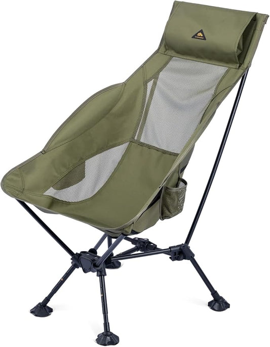 iClimb Ultralight Compact Camping Folding Beach Chair with Anti-Sinking Large Feet (Green - Triangular Frame High Back)