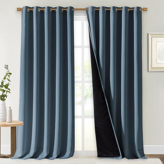 NICETOWN Full Shading Curtains for Windows, Smoky Blue, 62 inches W x 95 inches