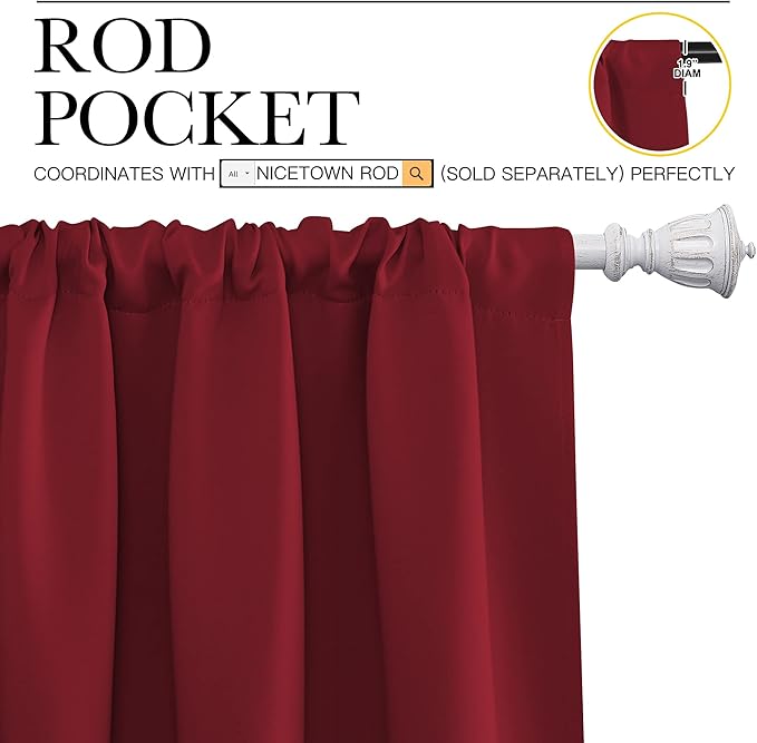 NICETOWN Christmas Burgundy Blackout Curtains and Drapes