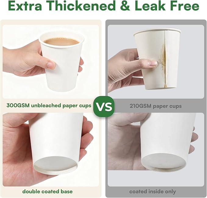 8 oz Paper Coffee Cups Disposable Hot Cups, 400 Pack Leak Proof White Paper Cups, 300GSM Thickened Small Disposable Cups, Bulk Coffee Cups for Everyday Home Office Coffee Bar Supplies Party Essentials