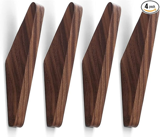COCOYA 4Pack Wood Hooks Wall Mounted, Minimalist Easy Install Natural Real