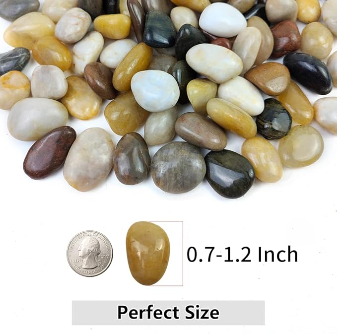 YISZM River Rocks for Landscaping, Natural Polished Pebbles for Indoor Plants, Small Decorative Mixed Color Stones for Vase Fish Tank Aquariums Landscaping Garden, 20lbs