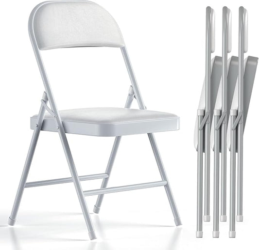 Nazhura 4 Pack Folding Chairs with Padded Vinyl Cushion Chairs with Comfortable Cushion and Durable Steel Frame for Home and Office, for Indoor and Outdoor Events (White, Vinyl)