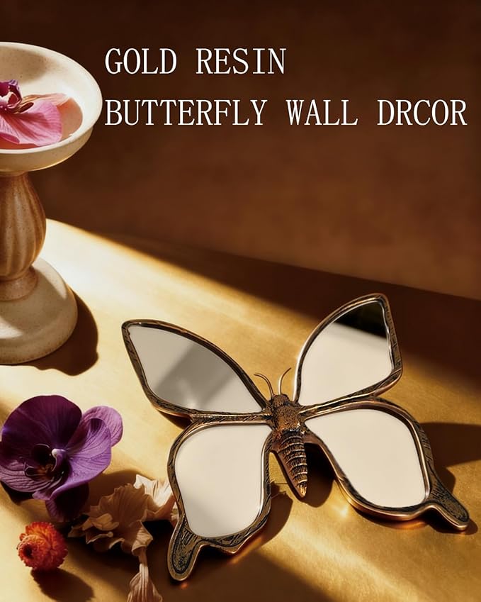Dragonfly Wall Mirror Decor, Butterfly Art Wall Mirrors, Retro Gold Resin