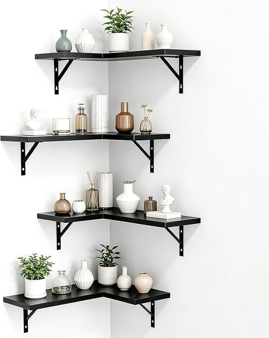 NATURE'S SOURCE Corner Floating Shelves Set of 4, Corner Shelves Wall Mounted