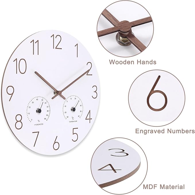 14 Inch Wall Clock, Wooden Frame Wall Clocks Decorative