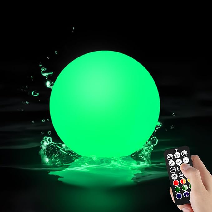 LOFTEK LED Pool Lights that Float - 8-inch Globe Lamp Rechargeable - 16 RGB Lamp with Handle & Remote, Waterproof Lamps for Outdoor Yard Decor, Smart Orb Light for Bedroom, 1-Unit