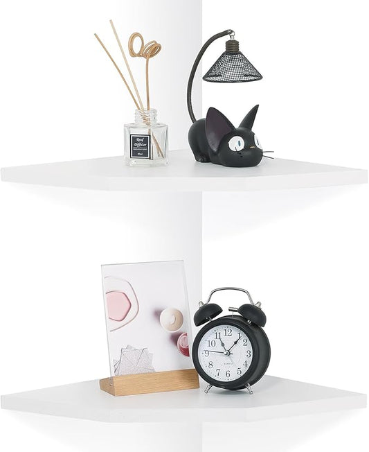 Corner Wall Shelves Set of 2, Rustic Wood Corner Floating Shelves