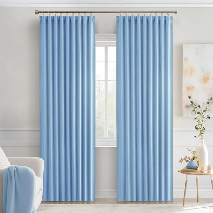 MIULEE Sky Blue Back Tab Blackout Curtains 72 Inches Long 2 Panels Set