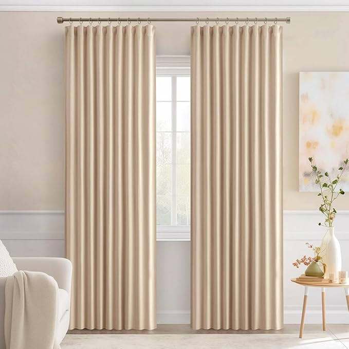 MIULEE Back Tab Beige Curtains 90 Inch Long 2 Panels Set