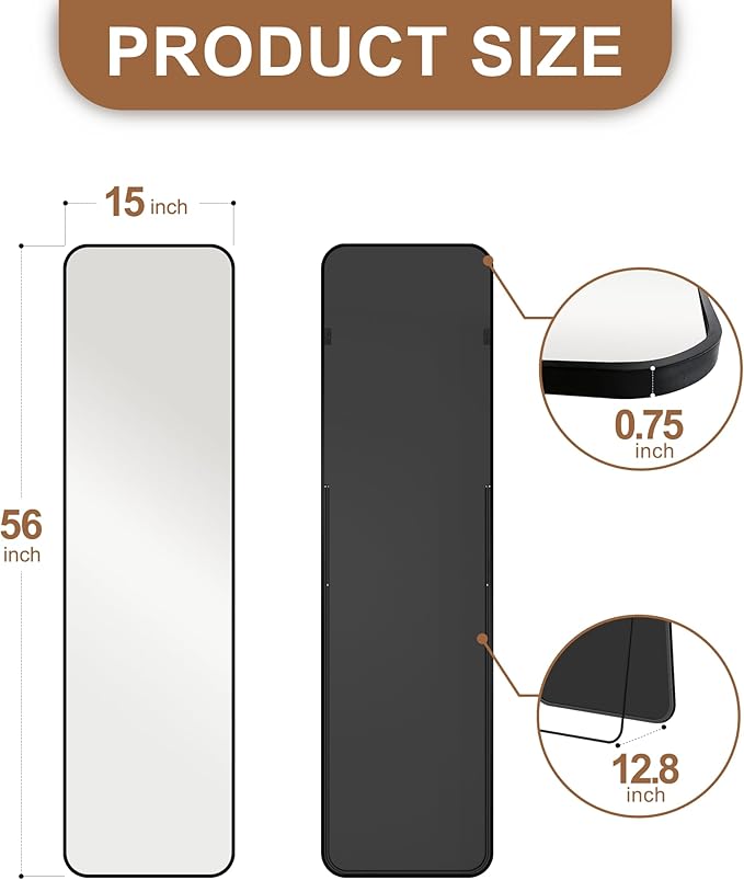 Delma Full Length Mirror, Wall Mounted, Freestanding or Leaning, Rounded