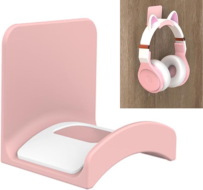 SOKUSIN Headphone Stand Headset Holder - Adhesive Gaming Earphones Hanger, Universal Desk Wall Mount Hook for All Headphone/Controller, Compatible with Beats, AirPods Max,Sony, JBL (Pink)