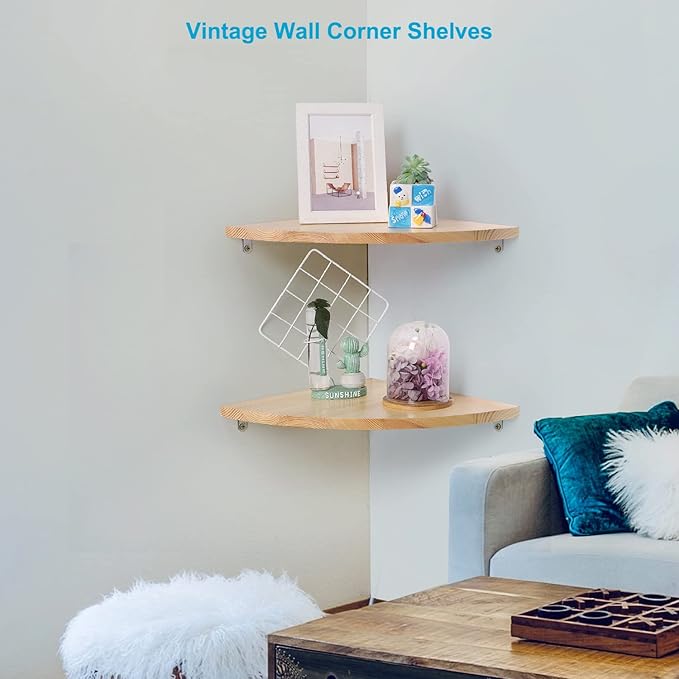 JORIKCHUO 12 inch Corner Wall Shelf Set of 2, Solid Wood Corner Floating Shelves