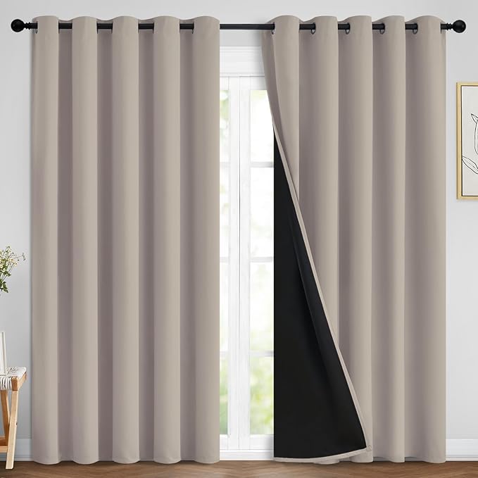 Yakamok 100% Blackout Curtains 84 Inches Long, 2 Thick Layers Heat and Full