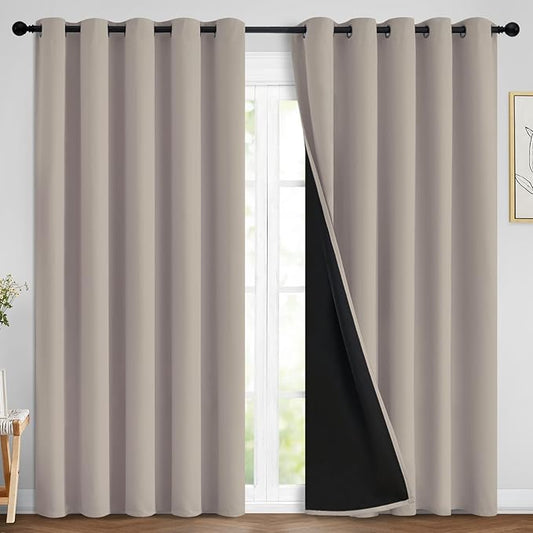 Yakamok 100% Blackout Curtains 84 Inches Long, 2 Thick Layers Heat and Full