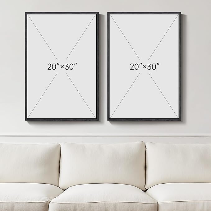 Large Framed Black and White Abstract Wall Art, Abstract Mountain and Moon