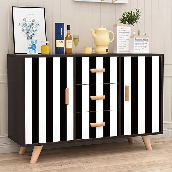 Jeweluck Black and White Wallpaper Peel and Stick Wall Paper 17.7”x118.1” Black