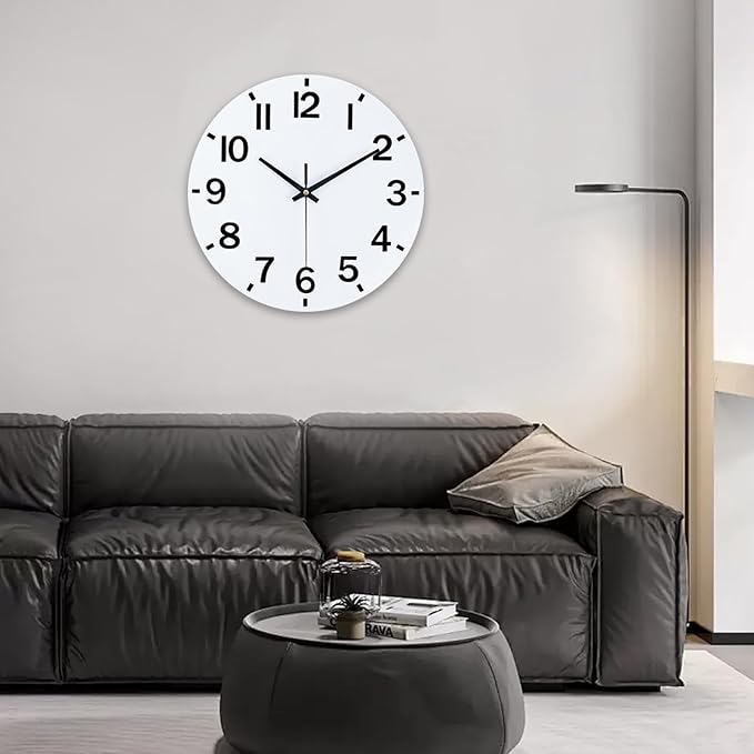 HZDHCLH Wall Clock 10 Inch Silent Non Ticking Wood Battery Operated White