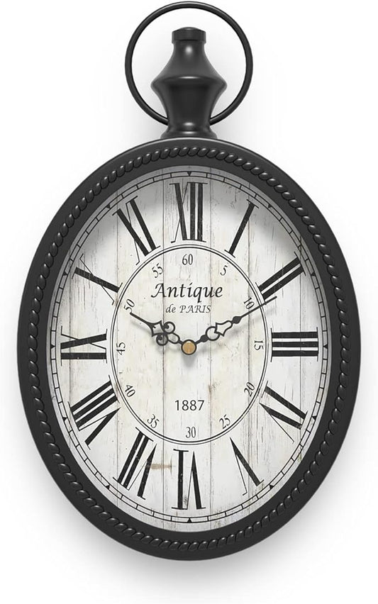 Menterry Small Retro Oval Wall Clock, Antique Old Design, Battery Operated