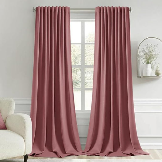 MIULEE Dusty Rose Back Tab Blackout Curtains 120 Inch Long 2 Panels Set