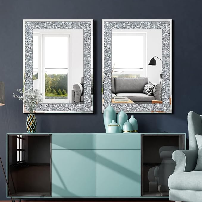 QMDECOR Crystal Crush Diamond Rectangle Silver Mirror