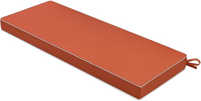 MIULEE Orange Outdoor Bench Cushion Set of 1, 48x18x3 Inch Waterproof Patio Seat Cushions for Swing and Outdoor Furniture Couch Sofa, 3 Year Color Fastness High Density Foam with Adjustable Ties