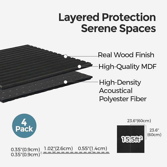 AKUMAX 4 Pack Wood Panels-3D Slat Wall Panelling