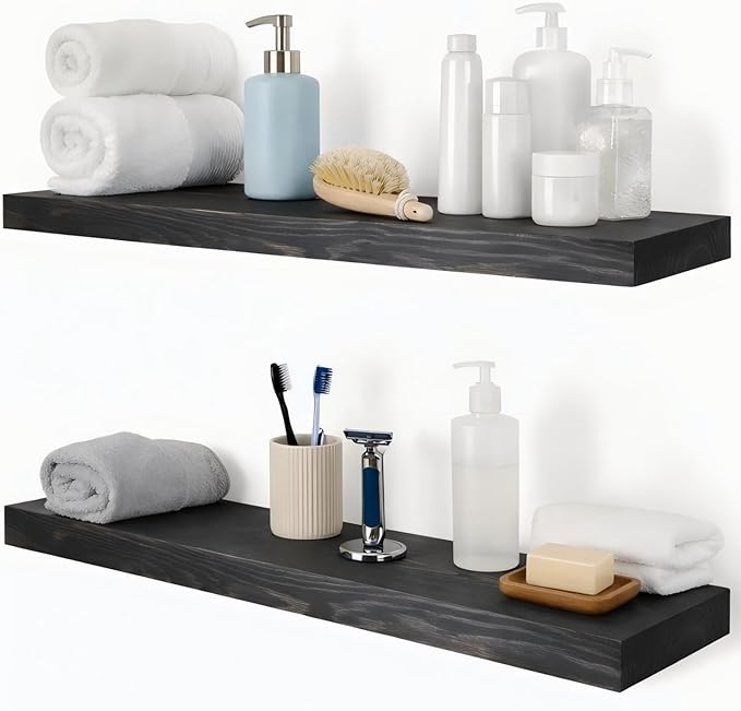 Wood Floating Shelves Set of 2, 36 Inch Long, 8 Inch Deep Solid Wood Wall