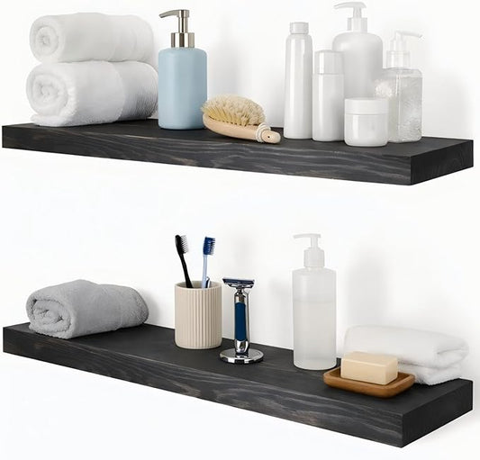 Wood Floating Shelves Set of 2, 36 Inch Long, 8 Inch Deep Solid Wood Wall