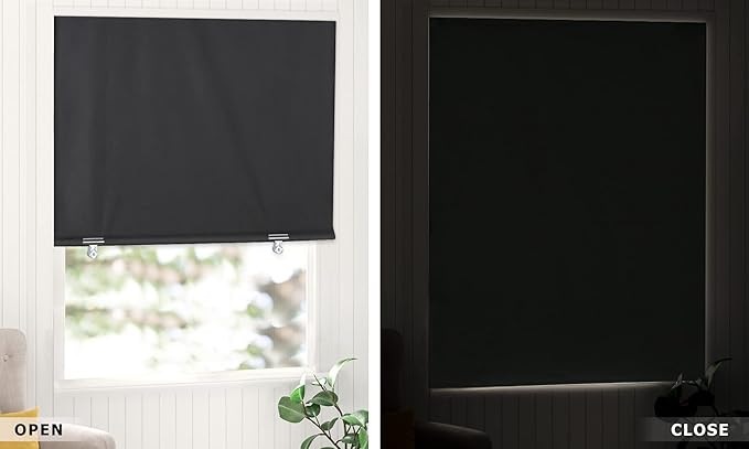 LazBlinds 100% Blackout Roller Shades, No Tools No Drill Cordless Blinds