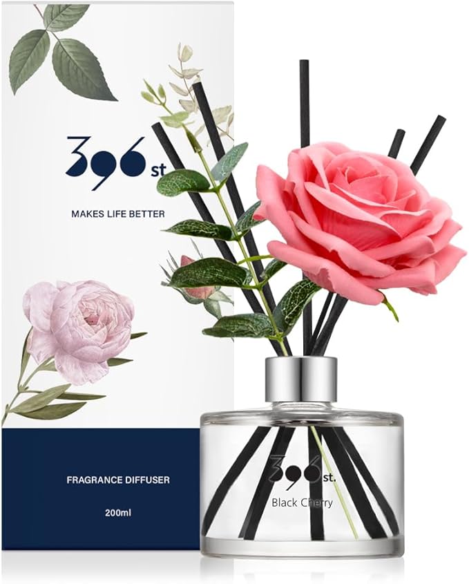 396 st. Rose Flower Reed Diffuser, Black Cherry, 200ml(6.7oz) / Reed Diffuser Sets, Home Fragrance, Scented Oils, Home & Bathroom Décor