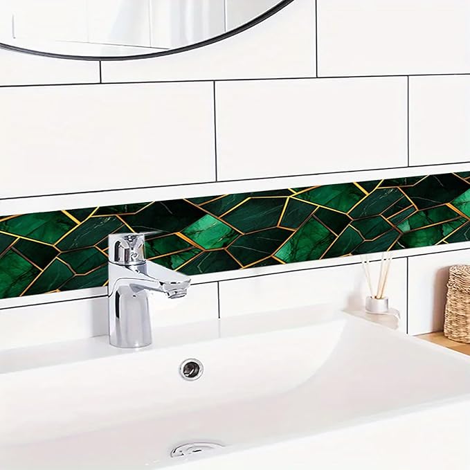 HOMETITUTE Wallpaper Border Peel and Stick Wall Border Emerald Tile Geometric
