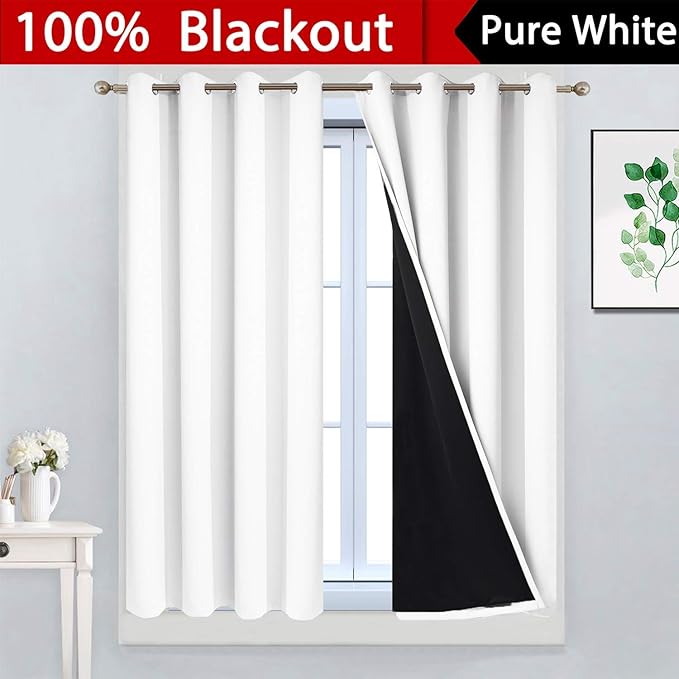 Yakamok Pure White 100% Blackout Curtains
