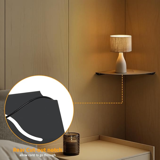 Small Corner Shelf, Floating Metal Corner Shelves, Corner withs Wire Hole