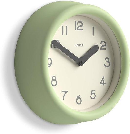 JONES CLOCKS® Fuze wall Clock | Small Round Clock | Matcha Green | Playful