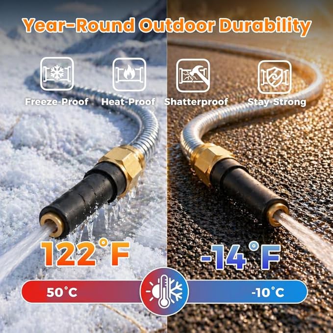 Rosy Earth Metal Garden Hose 200 FT - 304 Stainless Steel Water Hose 200 FT - Expandable Short Flexible Garden Hose,no Kink Explosion, no Bite