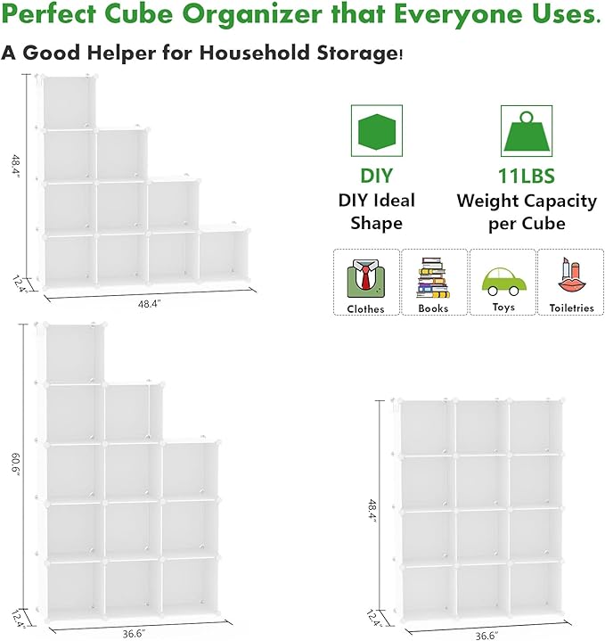 C&AHOME Cube Storage Organizer, 12-Cube Shelves Units, Closet Cabinet, DIY
