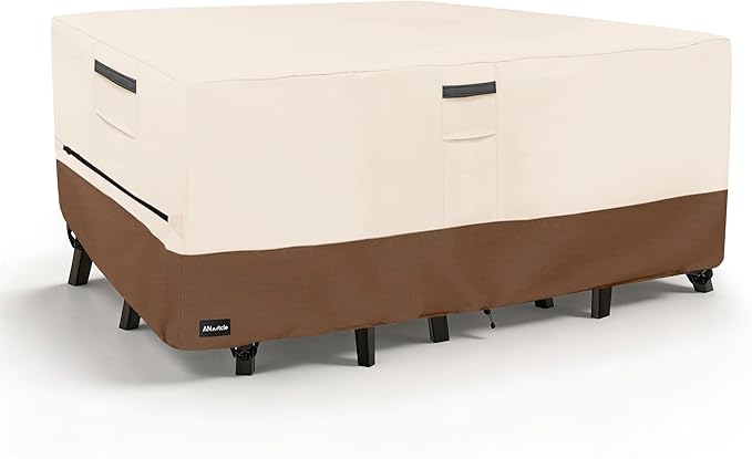 ANartcle Patio Furniture Covers 111L x 74W x 28H inch,600D Waterproof Heavy Duty Outdoor Furniture Covers,Outdoor Wicker Furniture Set with Swivel Patio Chairs General Purpose Furniture Cover,Beige