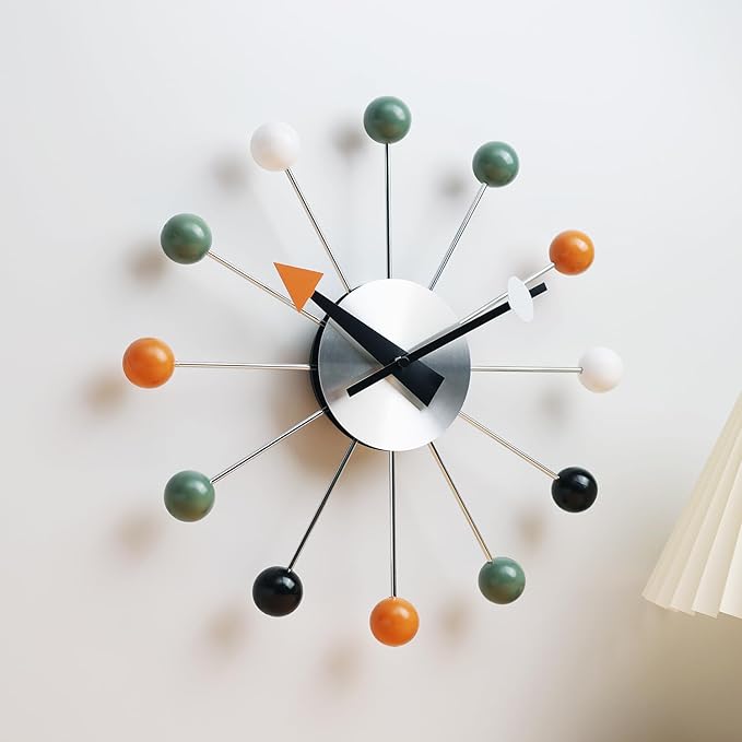 Mid Century Modern Wall Clock Decorative Multicolour Ball Silent Non Ticking