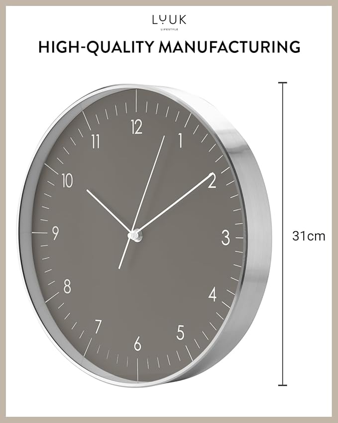 LUUK LIFESTYLE Silent Quartz Wall Clock, Nordic and Minimalist Design, Interior