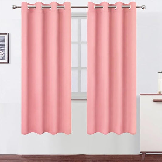 LEMOMO Blackout Curtains 66 x 72 Inch Long Pink Curtains Set of 2 Panels Room