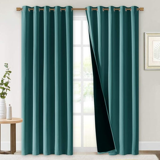 NICETOWN 100% Blackout Window Curtain Panels, Sea Teal, Cold and Full Light