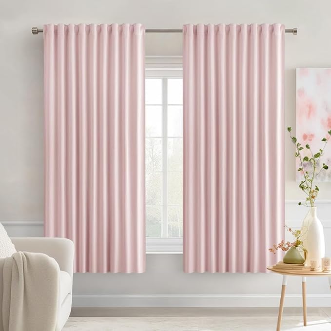 MIULEE Baby Pink Back Tab Blackout Curtains 63 Inch Length 2 Panels Set