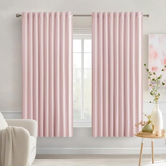 MIULEE Baby Pink Back Tab Blackout Curtains 63 Inch Length 2 Panels Set