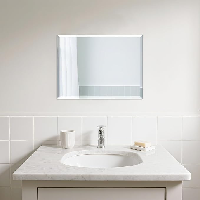 Beveled Bathroom Mirror for Wall, Rectangle Frameless Wall Mirror 16" x 12"