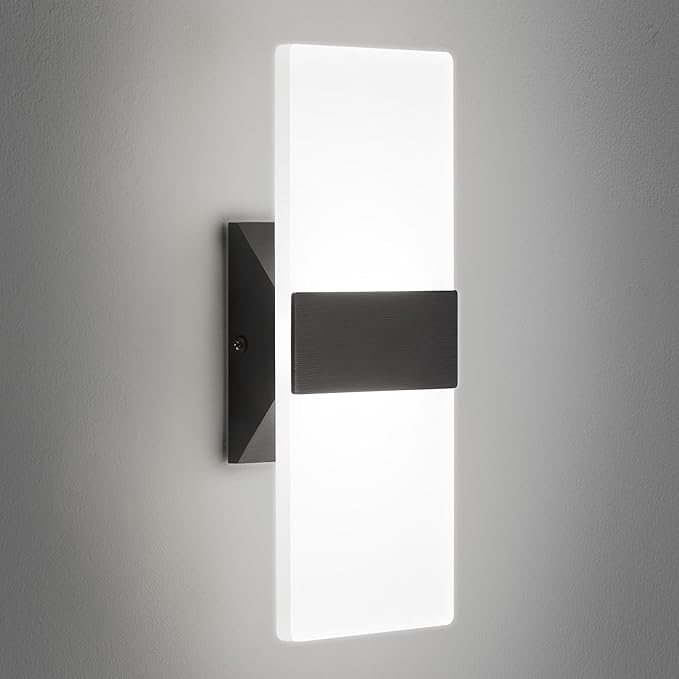12 Inch Modern Black LED Wall Sconce, Indoor Dimmable Wall Lights, 12W