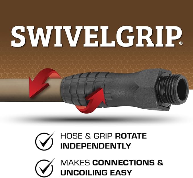 Flexzilla Colors SwivelGrip Garden Hose 5/8 in. x 10 ft., Lightweight All-Weather Water Hose, Durable and Flexible, Leak-Free Connections, Brown Mulch