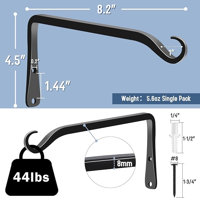FEED GARDEN 2 Pack 8 Inch Hanging Plant Bracket Wall Hooks Decorative Plant