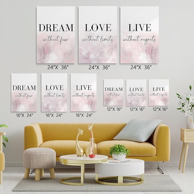 GUBIYU Love Decor for Bedroom Dream Live Quotes Posters Prints Set of 3 Pink